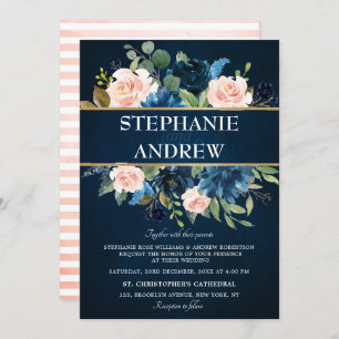 Invitation Mariage Boho bleu bleu bleu rose bleu marine