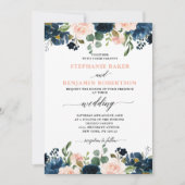 Invitation Mariage Boho bleu bleu bleu rose bleu marine (Devant)