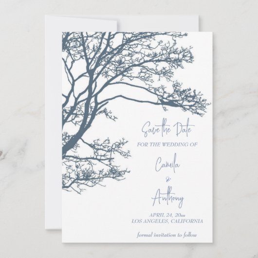 Invitation Mariage Boho d'arbre simple bleu (Devant)