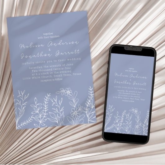 Invitation Mariage Boho de fleurs de périwinkle