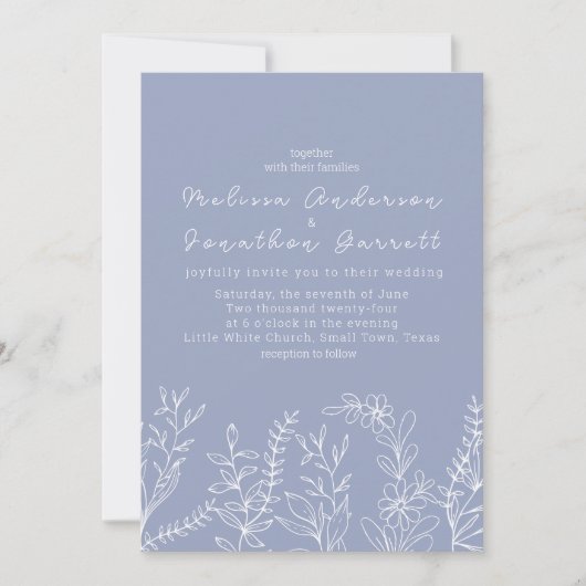 Invitation Mariage Boho de fleurs de périwinkle (Devant)
