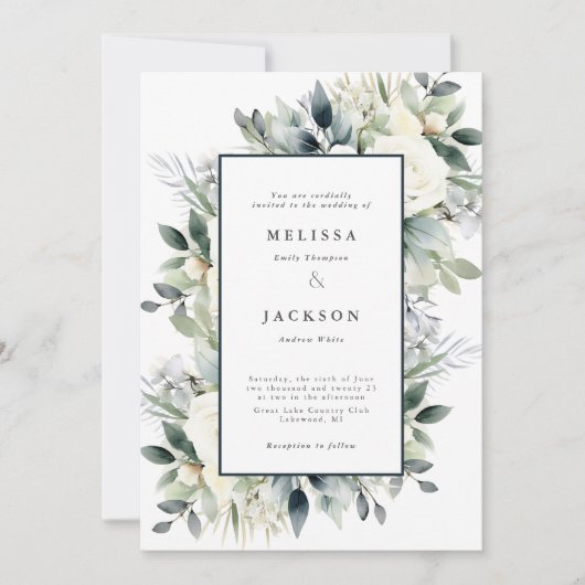 Invitation Mariage Boho de Roses blanches (Devant)