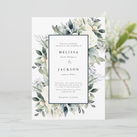 Invitation Mariage Boho de Roses blanches (Debout devant)