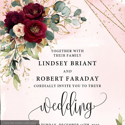 Invitation Mariage Boho Deep Red Gold Blush