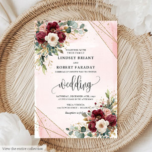 Invitation Mariage Boho Deep Red Gold Blush