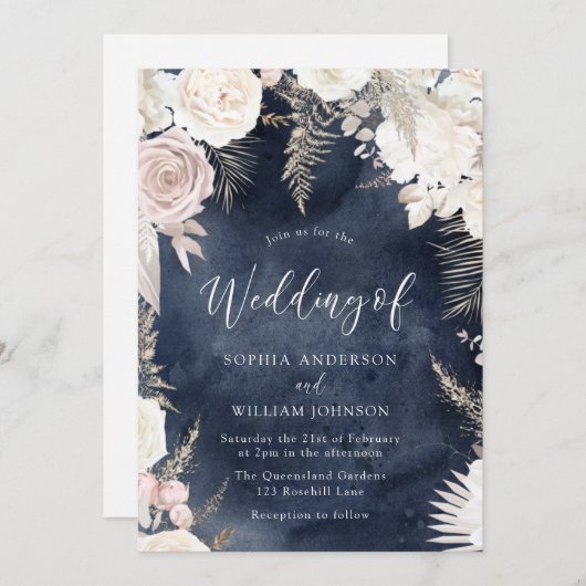 Invitation Mariage Boho éclaboussé d'ivoire et d'aquarelle ma (Devant / Derrière)