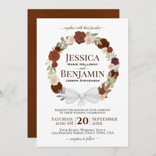 Invitation Mariage Boho Élégant Boho Orange rouille (Devant / Derrière)