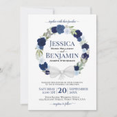 Invitation Mariage Boho élégant en fleurs bleu rustique (Devant)
