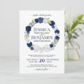 Invitation Mariage Boho élégant en fleurs bleu rustique (Debout devant)