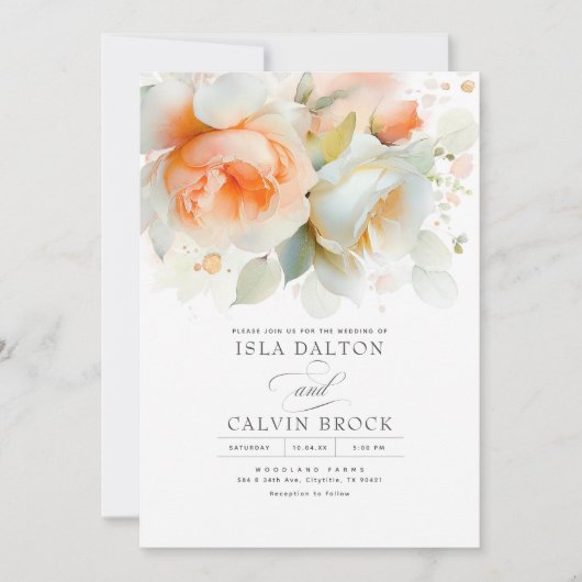 Invitation Mariage Boho en terre cuite et fleurs blanches (Devant)