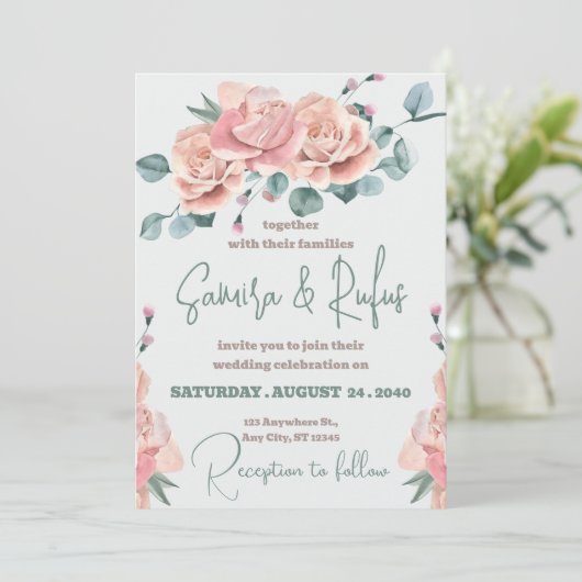 Invitation Mariage Boho en terre cuite et orchidées blanches (Debout devant)