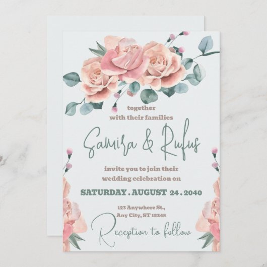 Invitation Mariage Boho en terre cuite et orchidées blanches (Devant / Derrière)