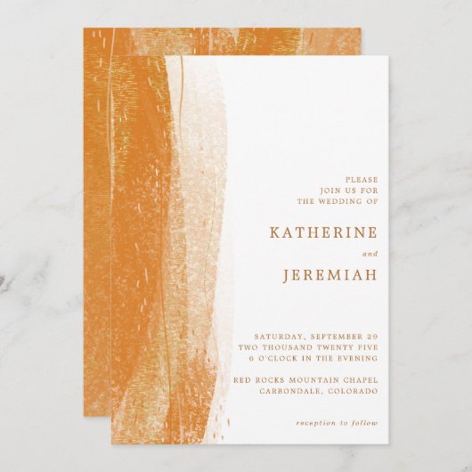 Invitation Mariage Boho en terre cuite moderne Burning Gold F (Devant / Derrière)
