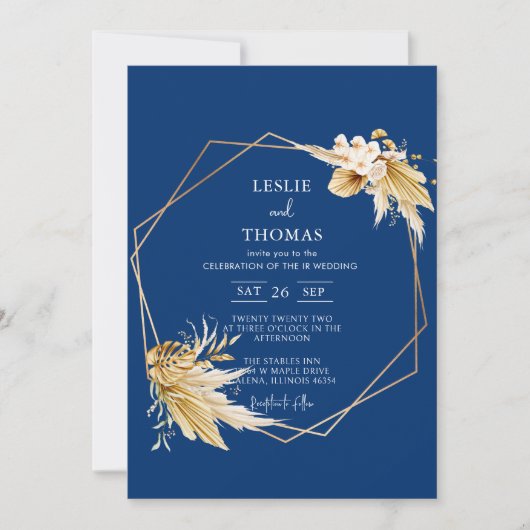 Invitation Mariage Boho, Ensemble d'herbe Pampas, Mariage mod (Devant)