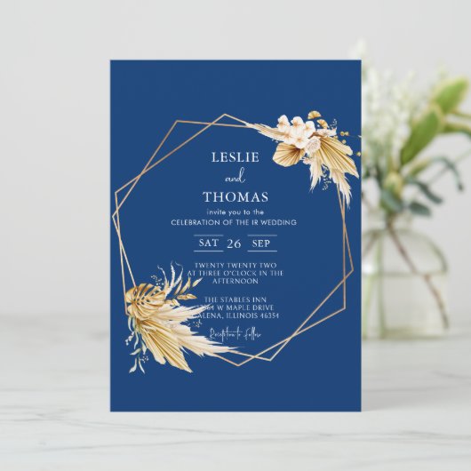 Invitation Mariage Boho, Ensemble d'herbe Pampas, Mariage mod (Debout devant)