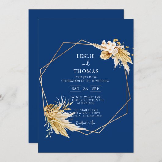 Invitation Mariage Boho, Ensemble d'herbe Pampas, Mariage mod (Devant / Derrière)