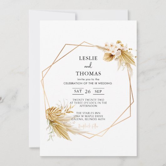 Invitation Mariage Boho, Ensemble d'herbe Pampas, Mariage mod (Devant)