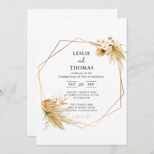 Invitation Mariage Boho, Ensemble d'herbe Pampas, Mariage mod (Devant / Derrière)