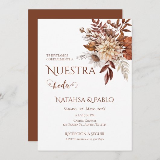 Invitation Mariage Boho espagnol (Devant / Derrière)