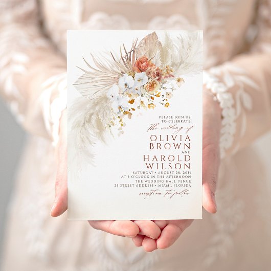 Invitation Mariage Boho exotique en terre cuite et fleurs bla