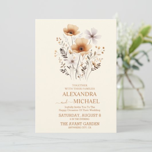 Invitation Mariage Boho Fall Flowers (Debout devant)