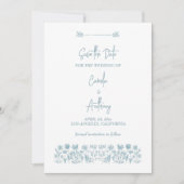 Invitation Mariage Boho Fleur sauvage bleu (Devant)