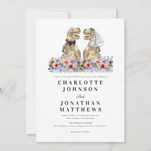 Invitation Mariage Boho Fleur sauvage Dinosaur (Devant)