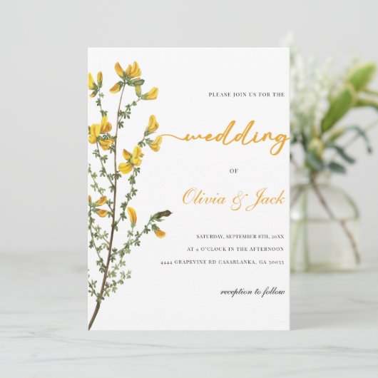 Invitation mariage boho fleur sauvage jaune (Debout devant)