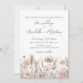 Invitation Mariage Boho Fleur sauvage rose vif (Devant)