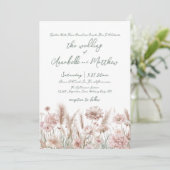 Invitation Mariage Boho Fleur sauvage rose vif (Debout devant)