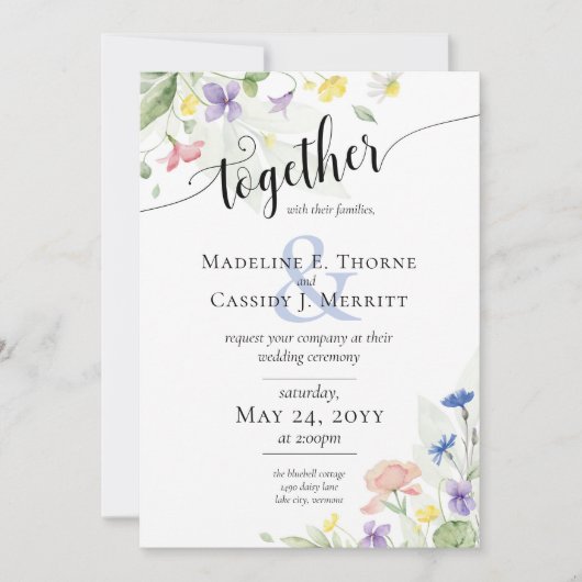 Invitation Mariage Boho Fleur sauvage simple et élégant (Devant)