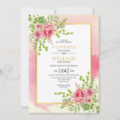 Invitation Mariage boho fleuri fleuri à l'aquarelle rose (Devant)