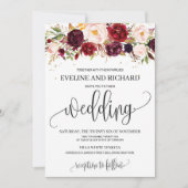 Invitation Mariage boho fleuri marsala rustique moderne (Devant)