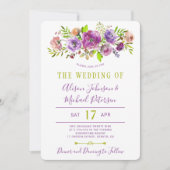 Invitation Mariage Boho fleuri violet vert printemps (Devant)