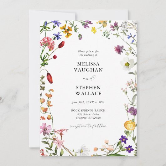 Invitation Mariage Boho Fleurs sauvages d'aquarelle (Devant)