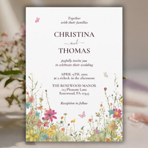 Invitation Mariage Boho Fleurs sauvages d'aquarelle budgétair