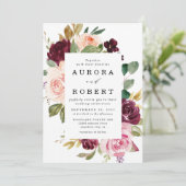 Invitation Mariage Boho Floral Bourgogne Rose Peach Or (Debout devant)