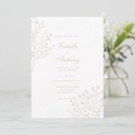 Invitation Mariage Boho Floral Corner beige (Debout devant)