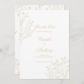 Invitation Mariage Boho Floral Corner beige (Devant / Derrière)