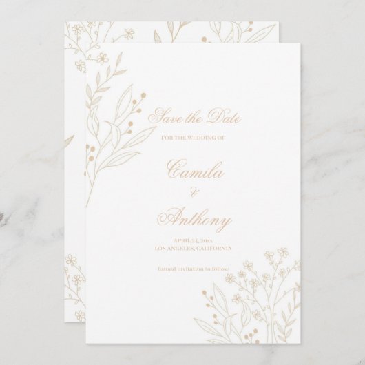 Invitation Mariage Boho Floral Corner beige (Devant / Derrière)