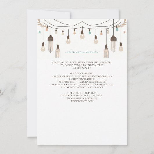 Invitation Mariage Boho Floral Lights (Dos)