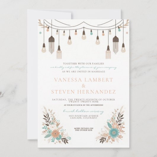 Invitation Mariage Boho Floral Lights (Devant)