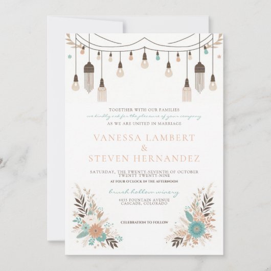 Invitation Mariage Boho Floral Lights (Devant)