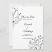 Invitation Mariage Boho floral noir et blanc (Devant)