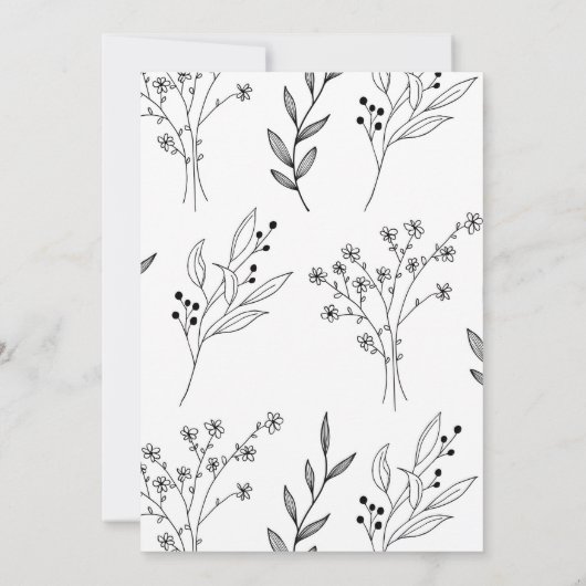 Invitation Mariage Boho floral noir et blanc (Dos)