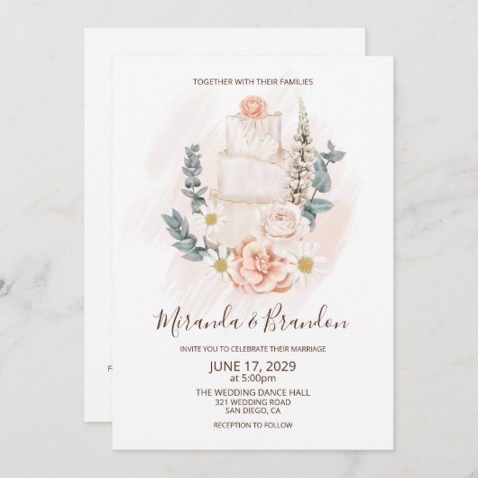 Invitation Mariage Boho floral simple (Devant / Derrière)