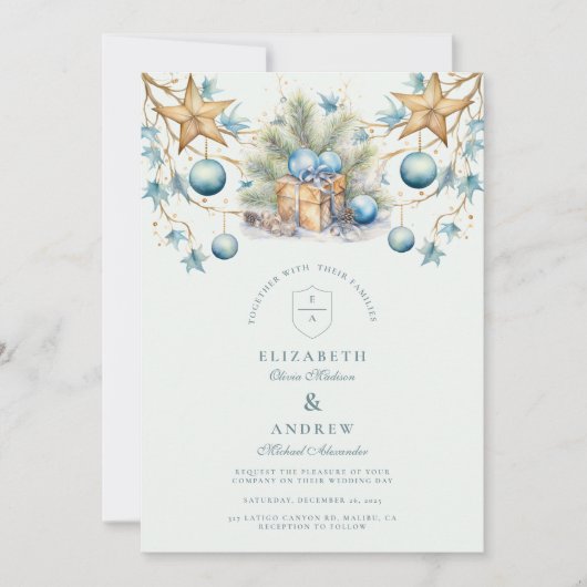 Invitation Mariage Boho Frosted Blue Pine (Devant)