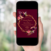 Invitation Mariage boho géométrique en or bordeaux