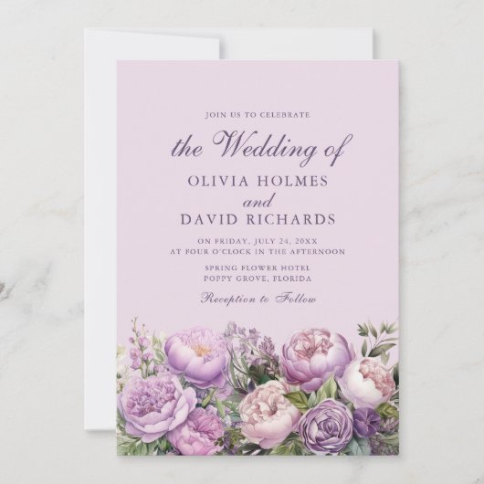 Invitation Mariage Boho Lilac Peonies (Devant)