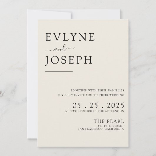 Invitation Mariage Boho moderne à double face noir et blanc (Devant)